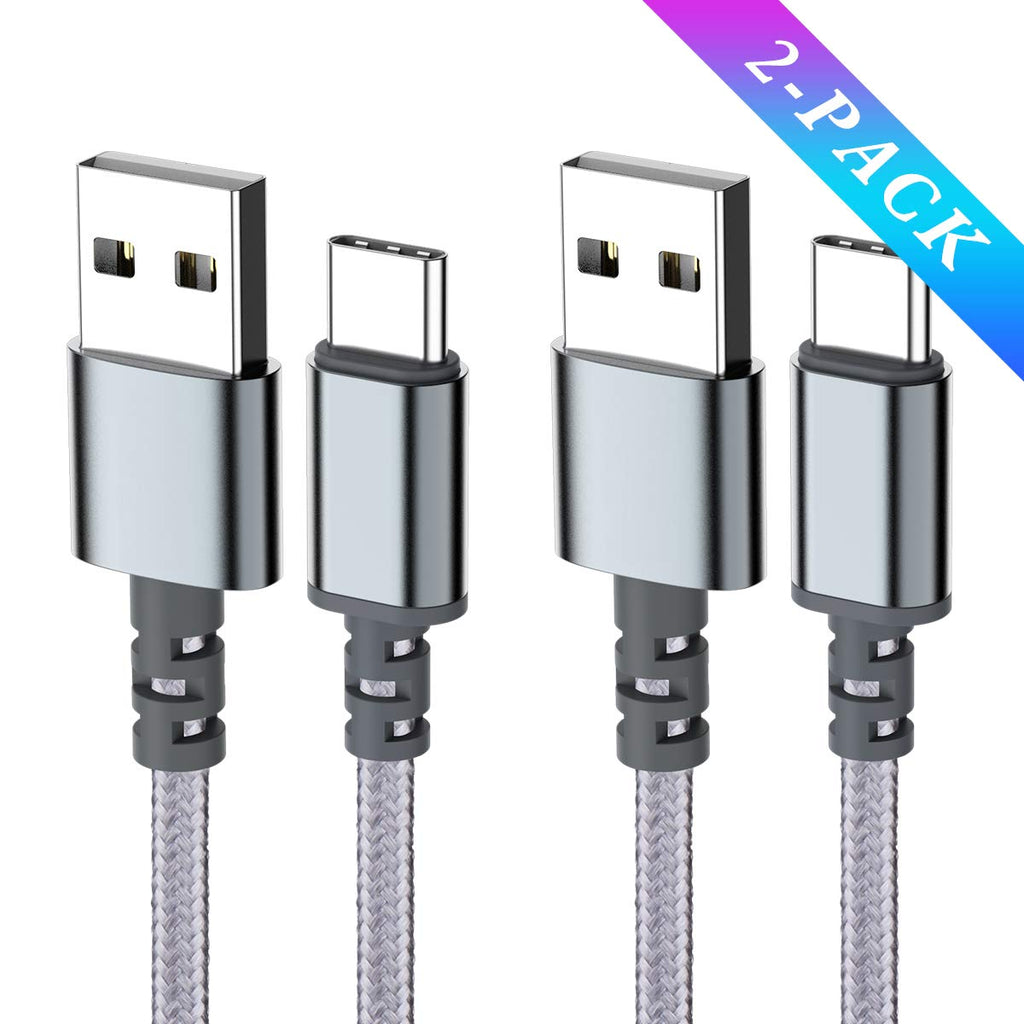 [Australia - AusPower] - FUTESJ Type C Cable,USB C to USB A Charger (6ft, 2 Pack), Nylon Braided Fast Charging Cord for Samsung Galaxy S9 S8 Note 9, Pixel, LG V30 G6 G5, Nintendo Switch, OnePlus 5 3T (Silver) Silver 