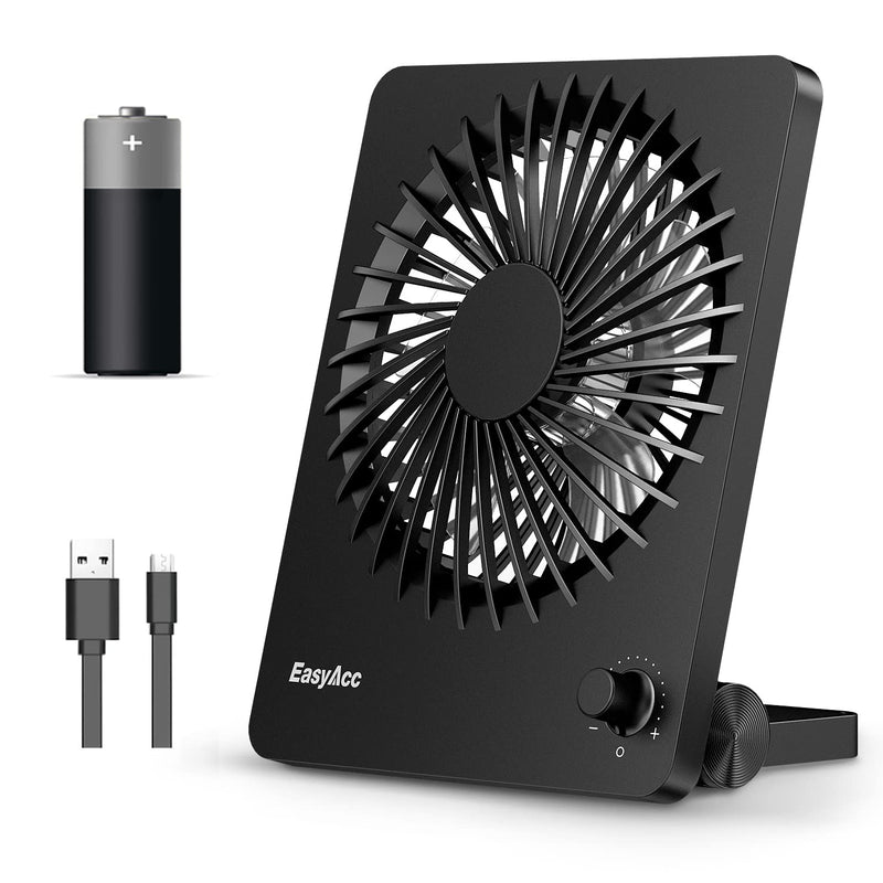 [Australia - AusPower] - Portable Desktop Battery Operated Fan, EasyAcc 6-Inch Personal Small Desk Fan, [Quiet Step-less Speed Control Fan] 160°Tilt Foldable Hanging Standing Cooling Fan for Travel Office Home Outdoor Black 