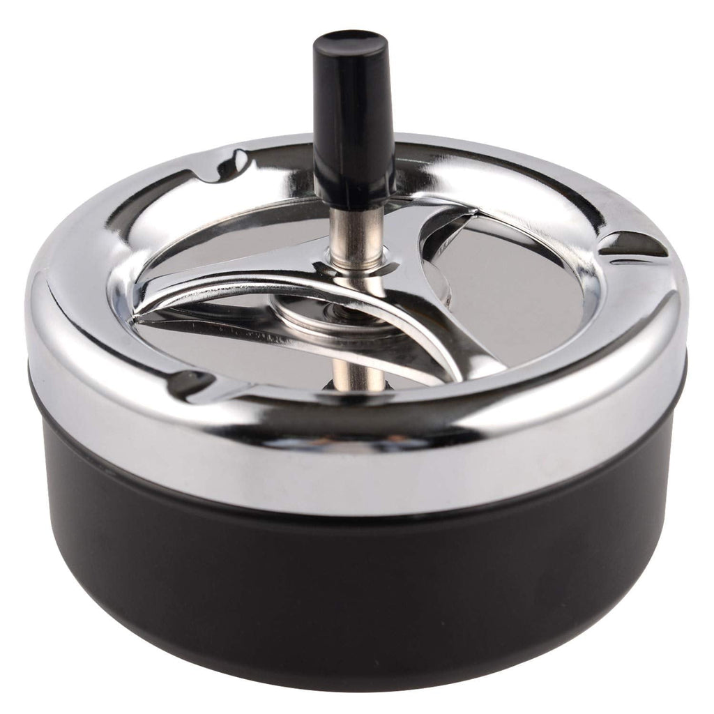 [Australia - AusPower] - Round Push Down Stainless Steel Modern Tabletop Cigarette Ashtray with Spinning Tray, Cigarette Ashtray for Indoor or Outdoor Use, Ash Holder for Smokers, Desktop Smoking Ash Tray for Home Office 