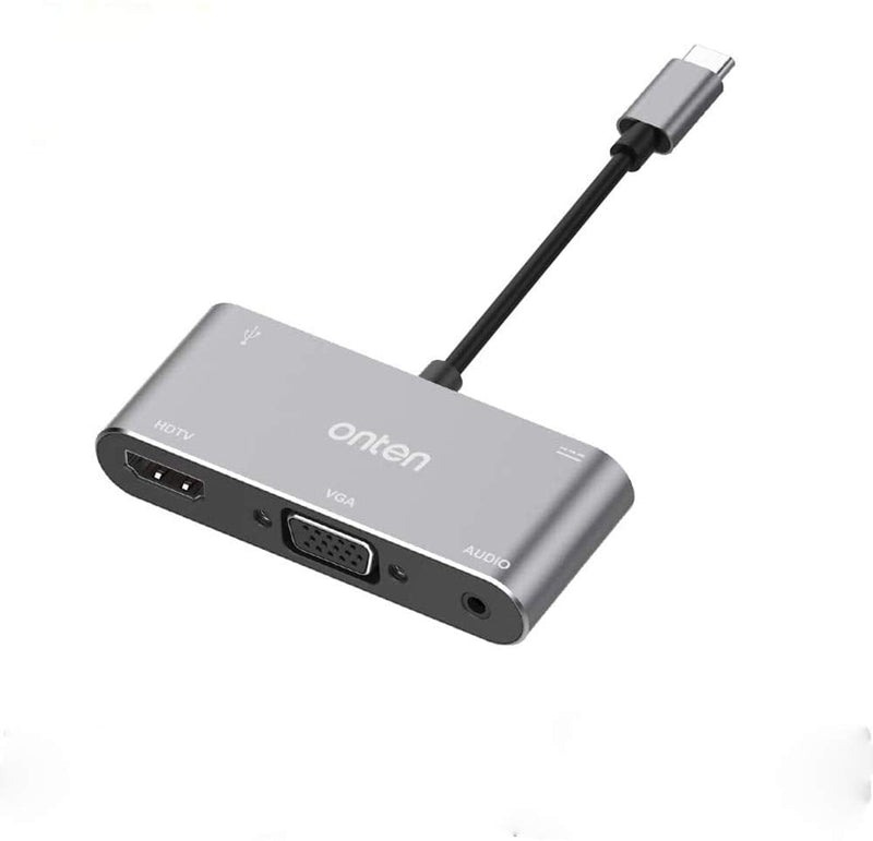 [Australia - AusPower] - Onten USB C to HDMI VGA Adapter, USB Type C (Thunderbolt 3 Compatible) to HDMI 4K+VGA Adapter, Compatible with MacBook Pro/,iPad Pro 2018,MacBook M1Air 2018 (Silver) Silver 