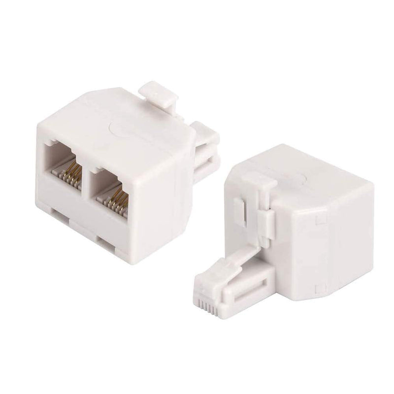 [Australia - AusPower] - Phone line Splitter, RJ11 Wall Plate Male Plug to Dual RJ11 Female Socket Adapter 2 Pack - White 