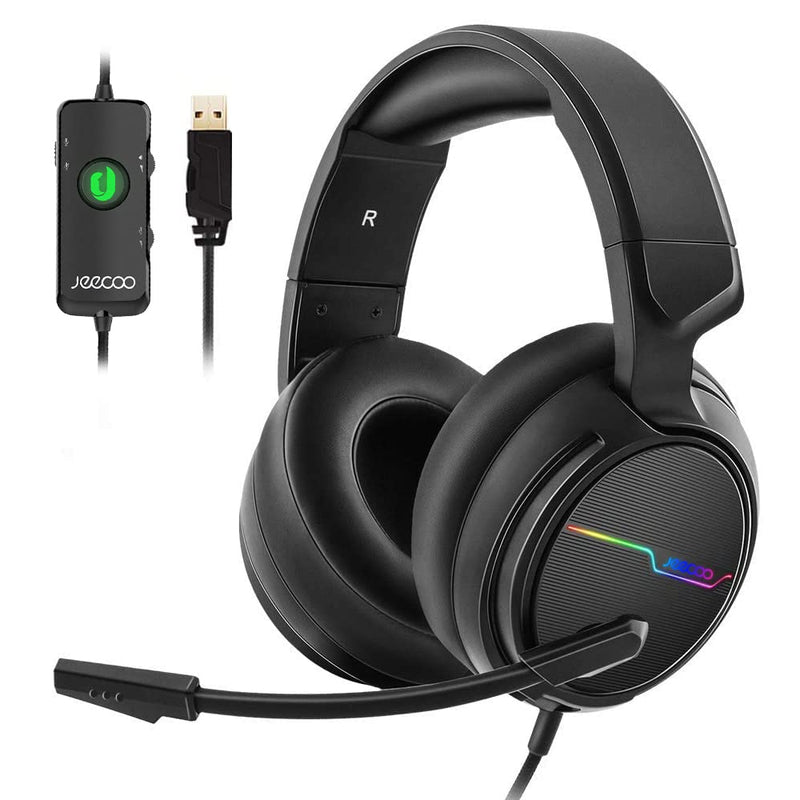[Australia - AusPower] - Jeecoo USB Pro Gaming Headset for PC - 7.1 Surround Sound Headphones with Noise Cancelling Microphone- Memory Foam Ear Pads RGB Lights for Laptops 