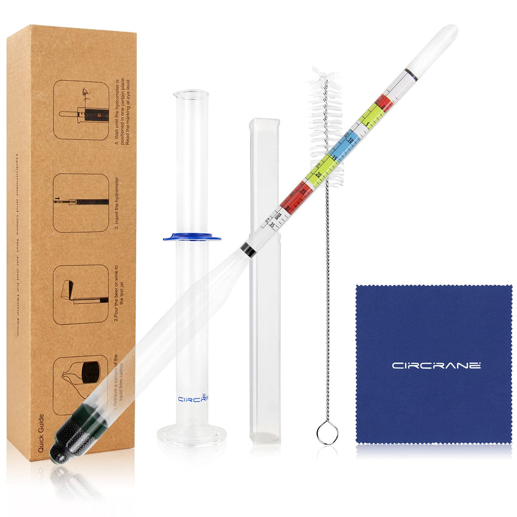 [Australia - AusPower] - Circrane Hydrometer & Glass Test Jar Set, Triple Scale Alcohol Hydrometer with Glass Cylinder for Brew Beer, Wine, Mead and Kombucha, ABV, Brix and Gravity Test Kit, Home Brewing Supplies 