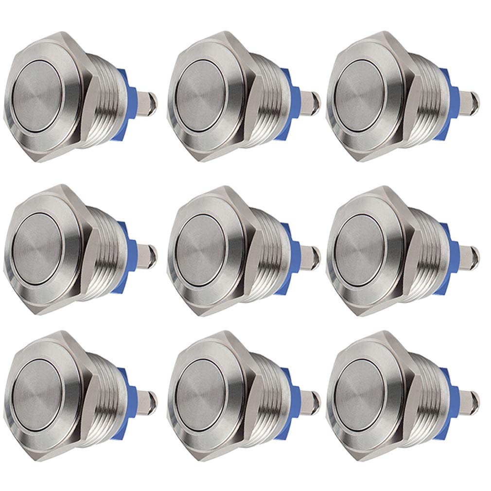 [Australia - AusPower] - Quentacy 9-Pack 16mm Momentary Push Button Switch 1NO SPST Stainless Steel Waterproof Switch 