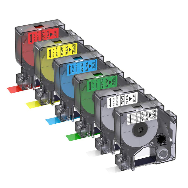 [Australia - AusPower] - Bigger Compatible Label Tapes Replacement for DYMO D1 Label Tapes Color Combo Set (45010 45013 45016 45017 45018 45019) Compatible with DYMO LabelManager 160 280 420P 220P 360D 450 210D, 6-Pack 