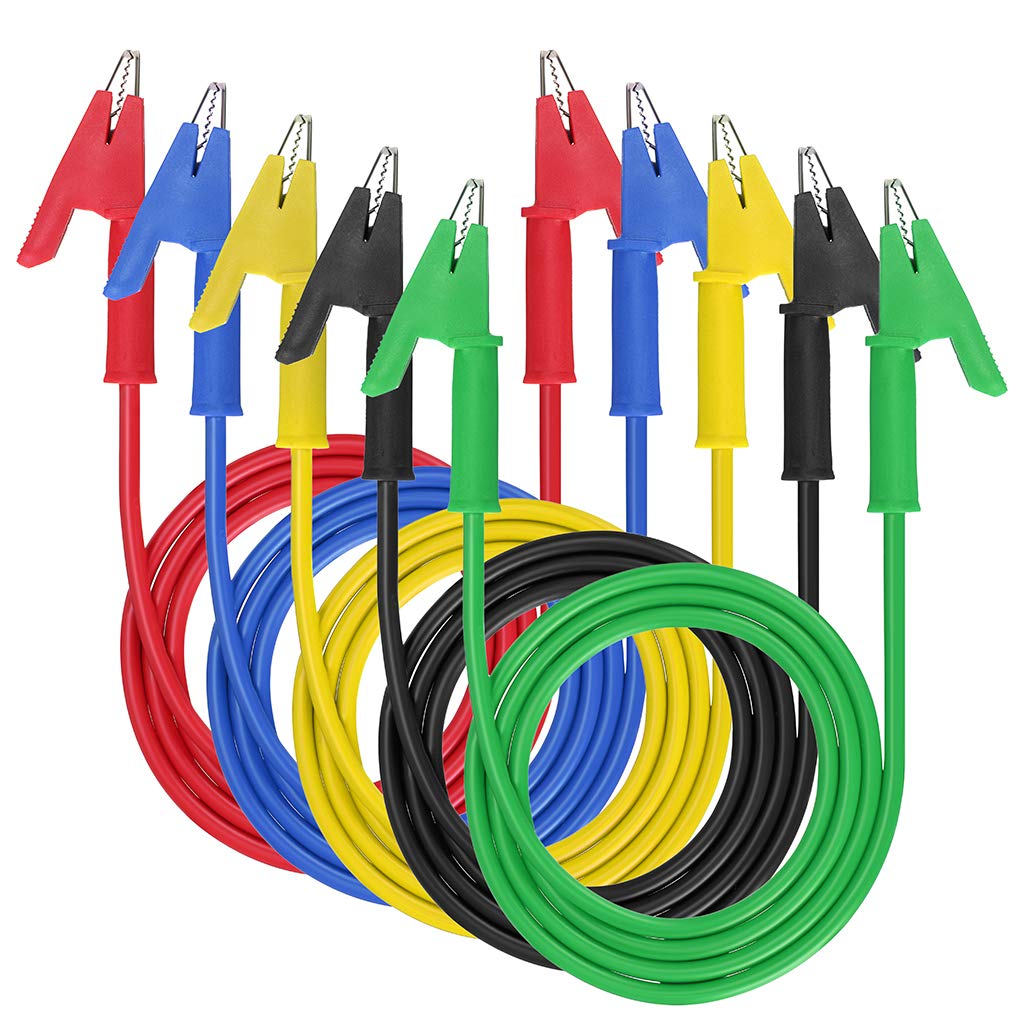 [Australia - AusPower] - Sumnacon 5 Pcs Dual Ended Crocodile Alligator Clips, 15A Test Lead Wire Cable with Insulators Clips, 5 Colors 3.3 ft/1m Test Flexible Cable with Protective Jack Copper Clamps for Electrical Testing 