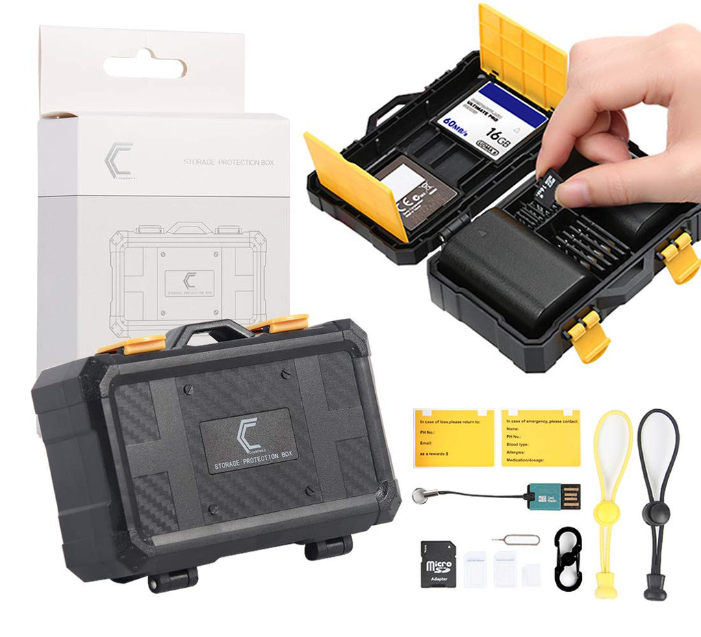 [Australia - AusPower] - 16 slots SD TF CF XQD Memory Card protection box, Nikon Canon GoPro Camera Battery Storage Case with Carabiner, TF card Reader, SD Adapter, Media management, Waterproof & Shockproof, photos & video 