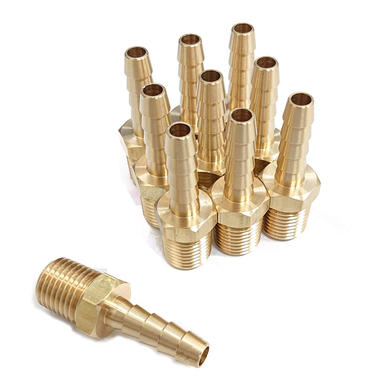 [Australia - AusPower] - T TANYA HARDWARE Pipe Fitting and Air Hose Barb End Fittings 1/4" Barb x 1/4" NPT Male Thread Pipe, Brass, Male Pipe, Adapter - 10 Piece 
