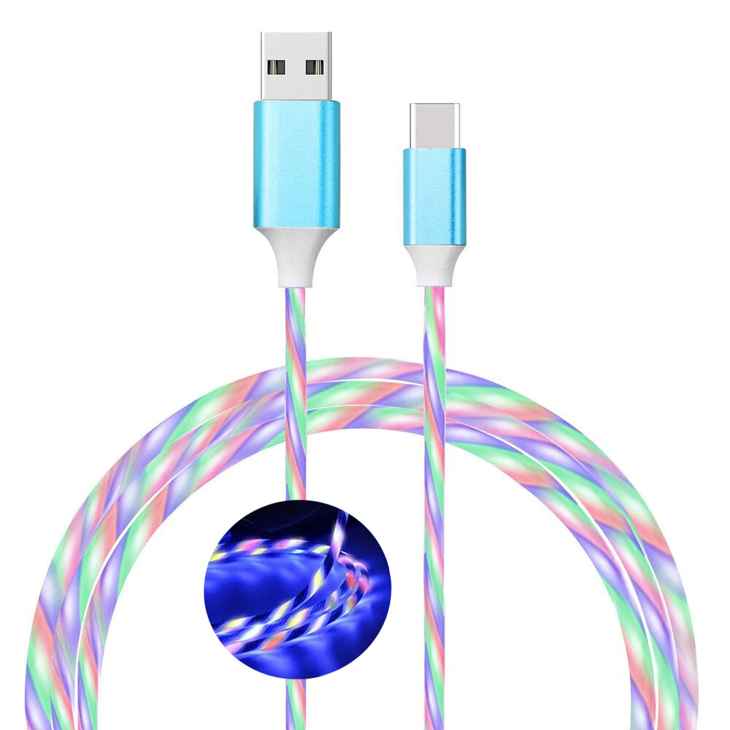 [Australia - AusPower] - USB C Cable Type C Charging Cable Lights up LED Flowing Color Change 6FT Fast Charge Power C Cord Compatible with Samsung Galaxy S20 S10 S9 S8 Plus Note 9,Sony Xperia XZ,Nexus (Colorful Light-Type C) Multi Colored-Type C 