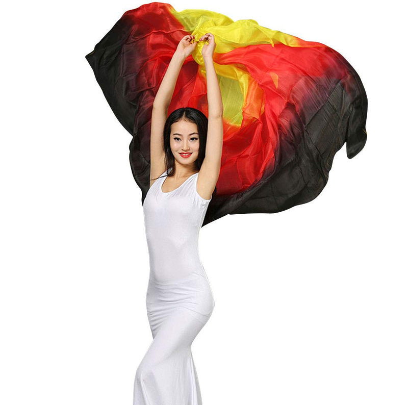[Australia - AusPower] - KIKIGOAL Women's 100% Silk Belly Dance Veils and Hand Scarves Gradual Colors 1.14x2.5m/98"x45" Black Red Yellow 