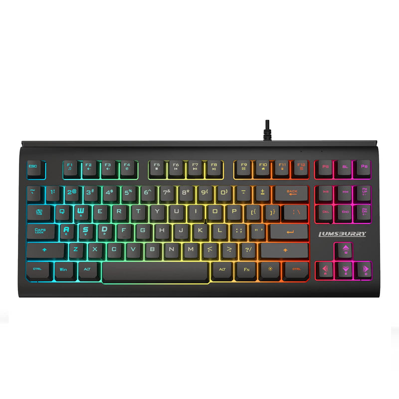[Australia - AusPower] - Rainbow LED Backlit 87 Keys Gaming Keyboard, Compact Keyboard with 12 Multimedia Shortcut Keys USB Wired Keyboard for PC Gamers Office 