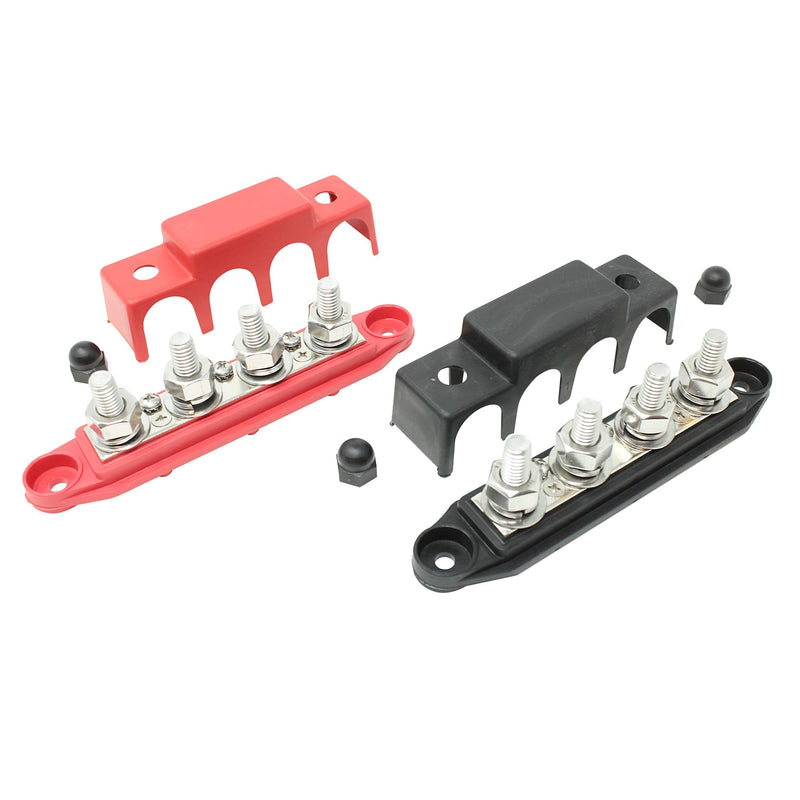 [Australia - AusPower] - 4 Post Power Distribution Block Bus Bar Pair with Cover - Made in The USA - 250 Amp Rating - Marine, Automotive, and Solar Wiring (5/16") 5/16" Red/Black 