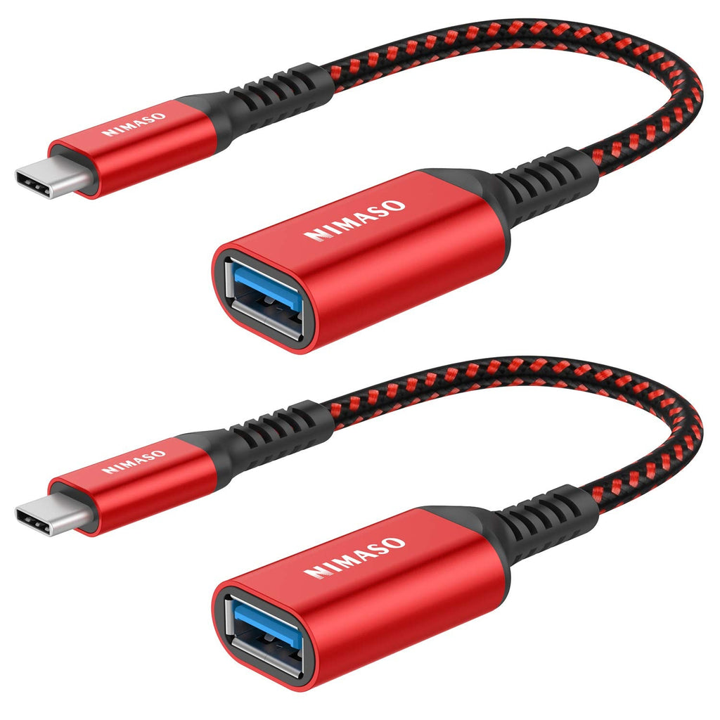 [Australia - AusPower] - NIMASO USB C to USB 3.1 Adapter 2 Pack, OTG Cable Type C Male to USB Female OTG Adapter Compatible with MacBook Pro 2018,iPad Pro 2020, Samsung Galaxy S20 Note 10 S8 S9, Huawei P30,Google Pixel-Red RED 