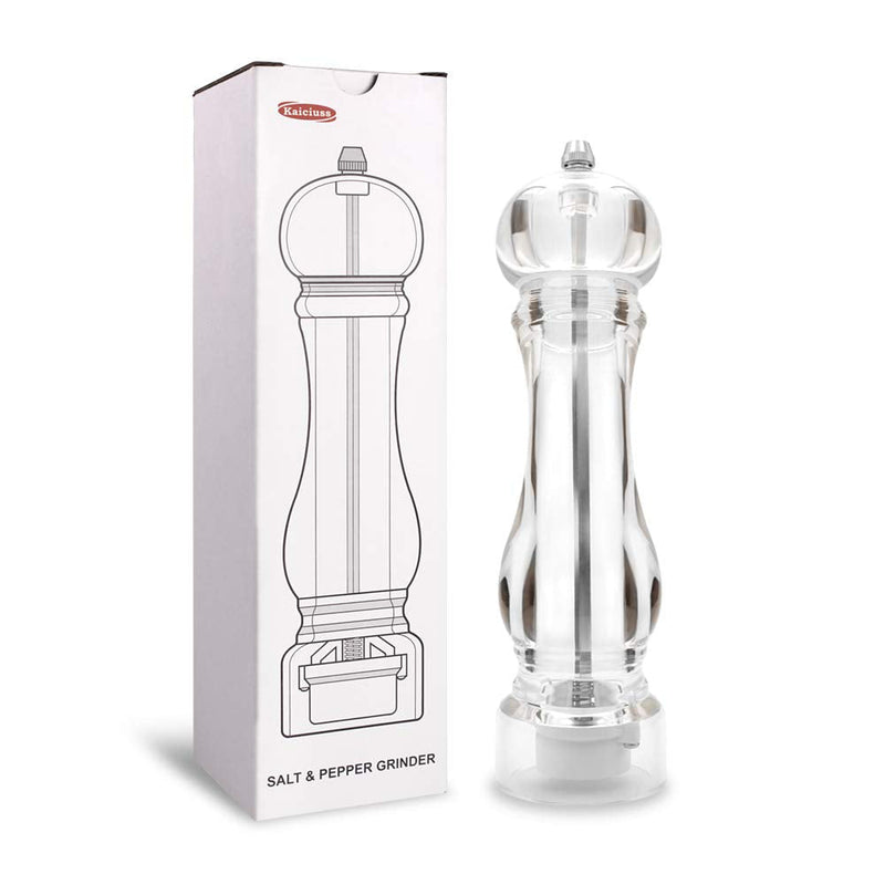 [Australia - AusPower] - Kaiciuss Salt Pepper Grinder Mill Arcylic,the Best Peppercorn Grinder with Adjustable Mill-Clear White Box 1 Pack 