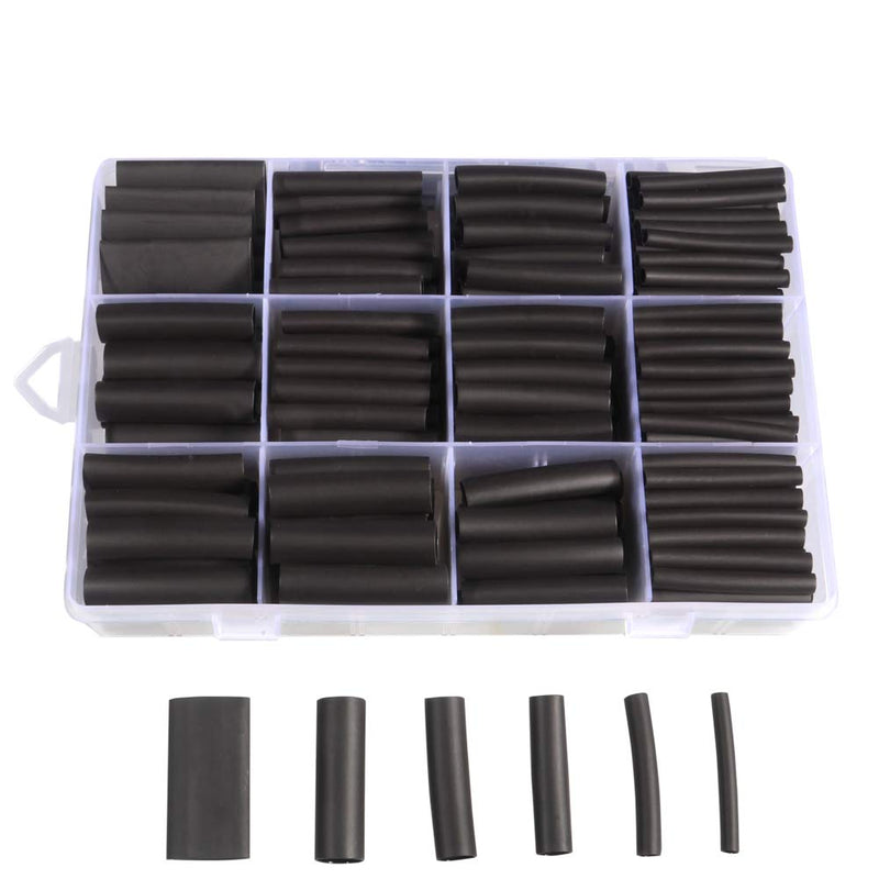 [Australia - AusPower] - 300pcs 3:1 Heat Shrink Tubing Kit, Dual Wall Adhesive Marine Heat Shrink Tube, Electrical Wire Cable Wrap Tubes Assortment with Storage Case for DIY by MILAPEAK (6 Sizes, Black) 