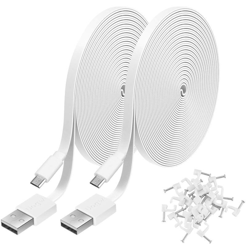 [Australia - AusPower] - 2 Pack 10FT Power Extension Cable for WyzeCam, WyzeCam Pan, KasaCam Indoor, NestCam Indoor, Blink,Cloud Cam, USB to Micro USB Durable Charging and Data Sync Cord(White) White 