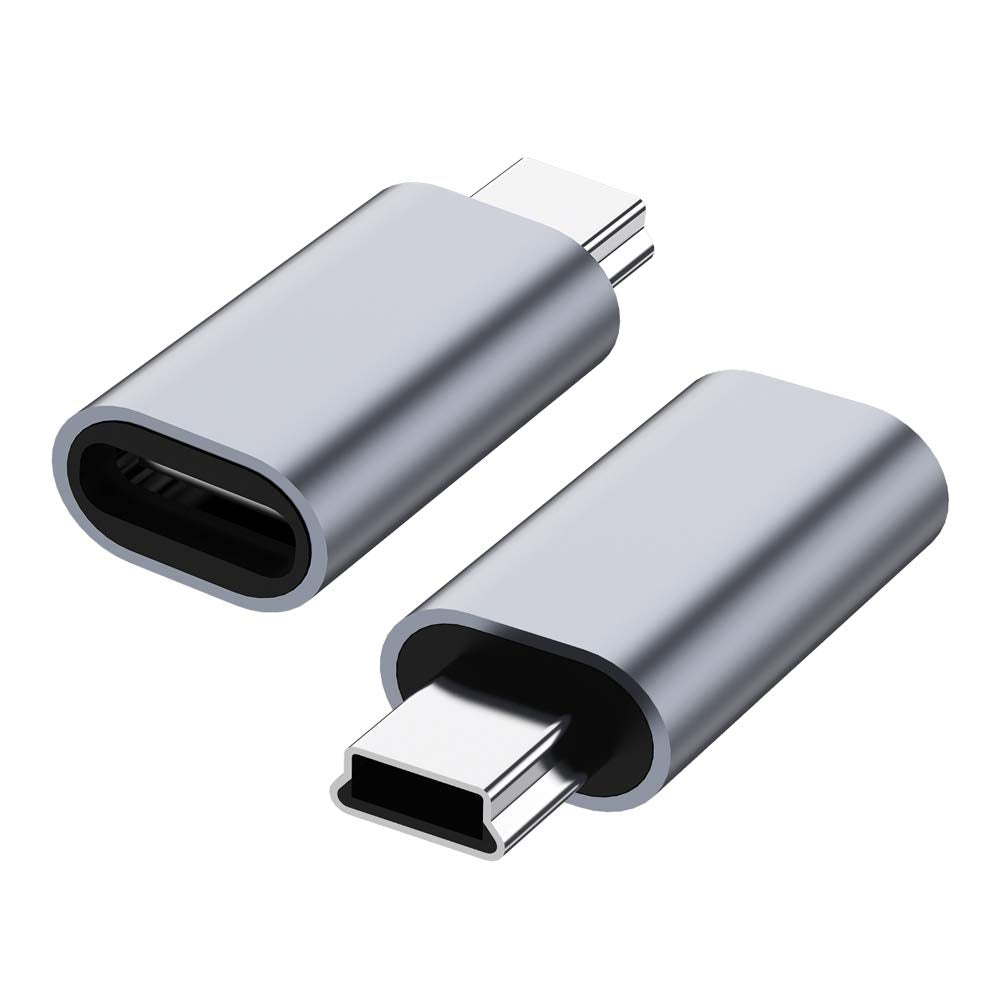 [Australia - AusPower] - USB C to Mini USB 2.0 Adapter, (2-Pack)Type C Female to Mini USB 2.0 Male Convert Connector Support Charge & Data Sync Compatible GoPro Hero 3+, MP3 Players, Dash Cam, Digital Camera, GPS Receiver etc 