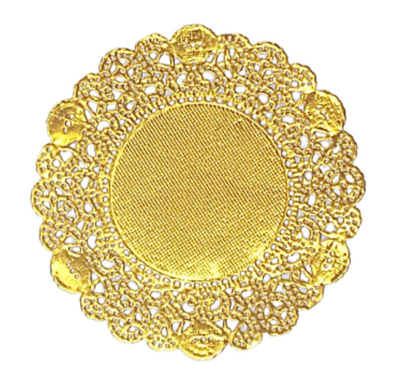 [Australia - AusPower] - Doilykorea - 250pcs Premium 4inch Foil Round Lace Paper doilies - Non-Dust, Clean Cut, Simple Design : Party/Gift/for Cake Crafts/Home Decor Weddings Table Settings Placemats (Round - 4", Gold) 