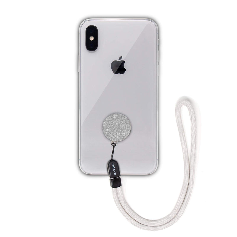[Australia - AusPower] - MOXYO - Zigi Band - Universal Cell Phone Lanyard, Charm and Wrist Strap, Works with All Smartphones and Tablets Including iPhone and Galaxy & Most Cases Silver Glitter with Gray Lanyard 