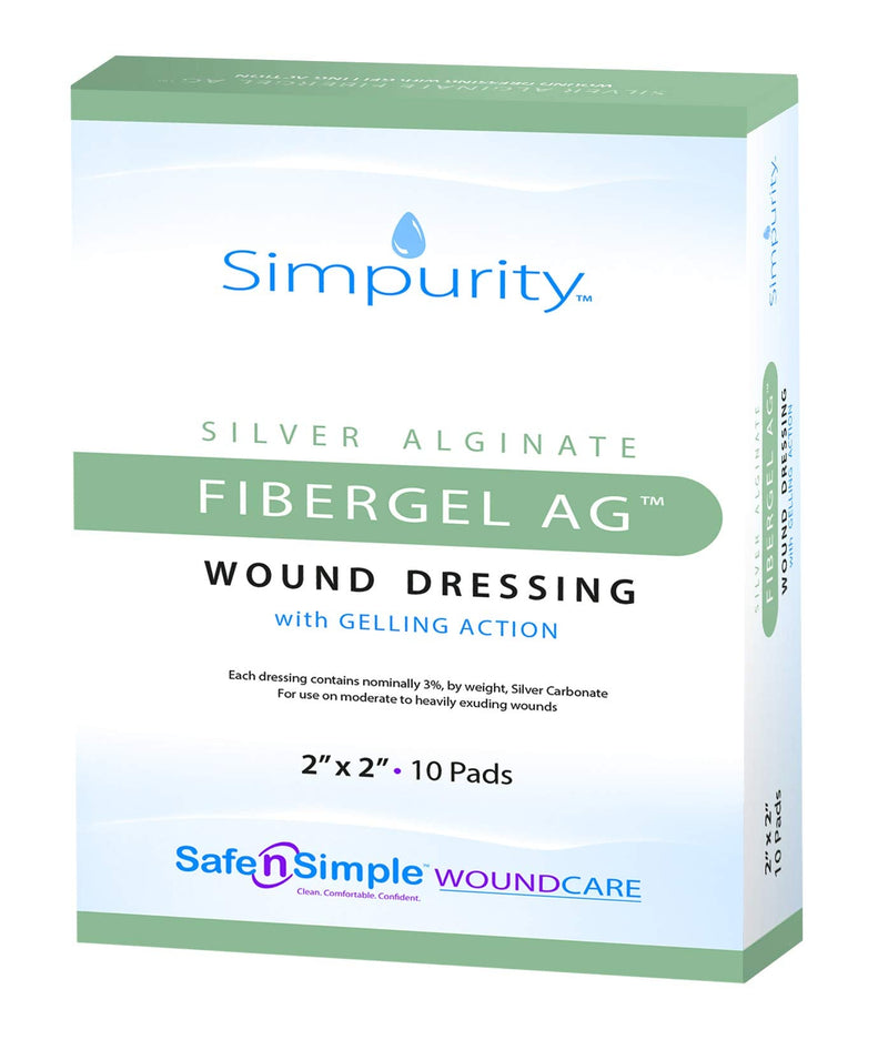 [Australia - AusPower] - Simpurity Silver Alginate Fibergel AG Wound Dressing with Gelling Action, 2" X 2", Box of 10 