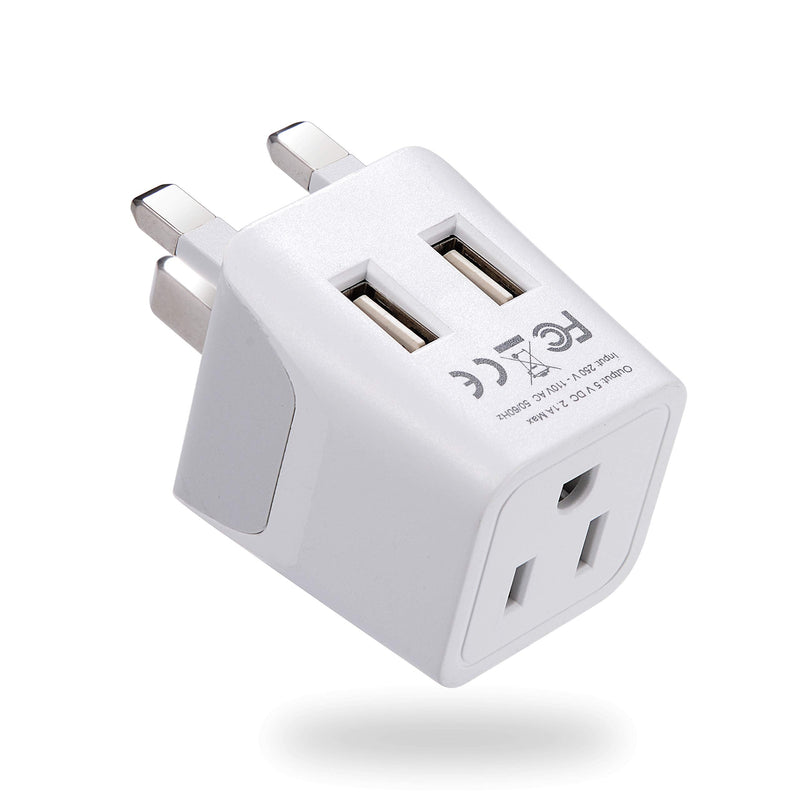 [Australia - AusPower] - UK Travel Adapter Plug by Ceptics - with 2 USB + USA Socket Input - Type G - Ultra Compact - Safe Grounded Perfect for Cell Phones, Laptops, Camera Chargers Type G - UK, Hong Kong 