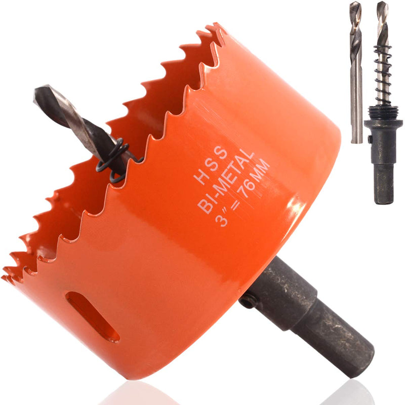 [Australia - AusPower] - Koopi 76mm / 3 Inch BI-Metal Hole Saw with Arbor and Replacement Pilot Drill Bit, Hole Cutter for Easily Drilling Wood, Plastic, Thin Metal 