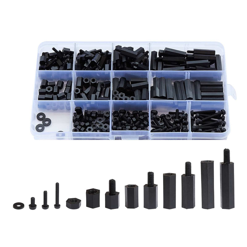 [Australia - AusPower] - LitOrange 320PCS M3 Male Female Nylon Hex Spacer Standoff Screw Nut Threaded Pillar PCB Motherboard Assorted Assortment Kit (Black) 