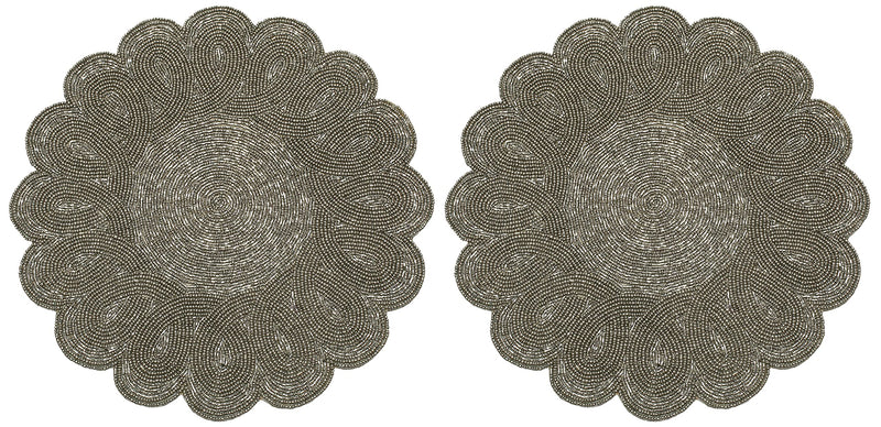 [Australia - AusPower] - Light & Pro Beaded Placemat Set of 2 - Scalloped Round Hand Beaded Charger Placemat - Gun Metal - 13 Inch Round - Hand Made by Skilled artisans - A Beautiful complement to Your Dinner Table décor 13 Inch Placemat - 2 Pack 