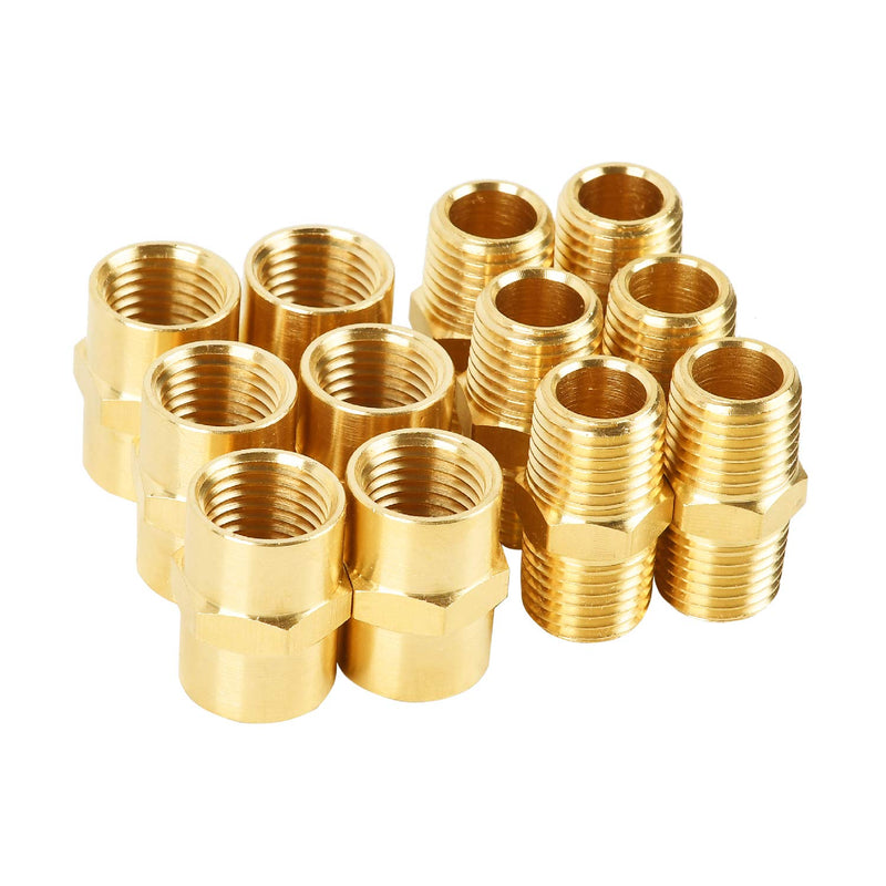 [Australia - AusPower] - 12-Pack Pipe Fitting and Air Hose Fitings, SUNGATOR 1/4 Brass Fittings, Hex Nipple, Coupling, 1/4" NPT x 1/4" NPT Female Pipe,1/4" NPT x 1/4" NPT Male Pipe 