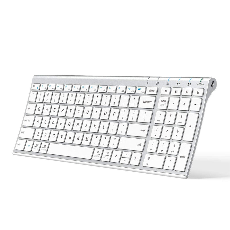 [Australia - AusPower] - iClever BK10 Bluetooth Keyboard, Multi Device Keyboard Rechargeable Bluetooth 5.1 with Number Pad Ergonomic Design Full Size Stable Connection Keyboard for iPad, iPhone, Mac, iOS, Android, Windows silver 