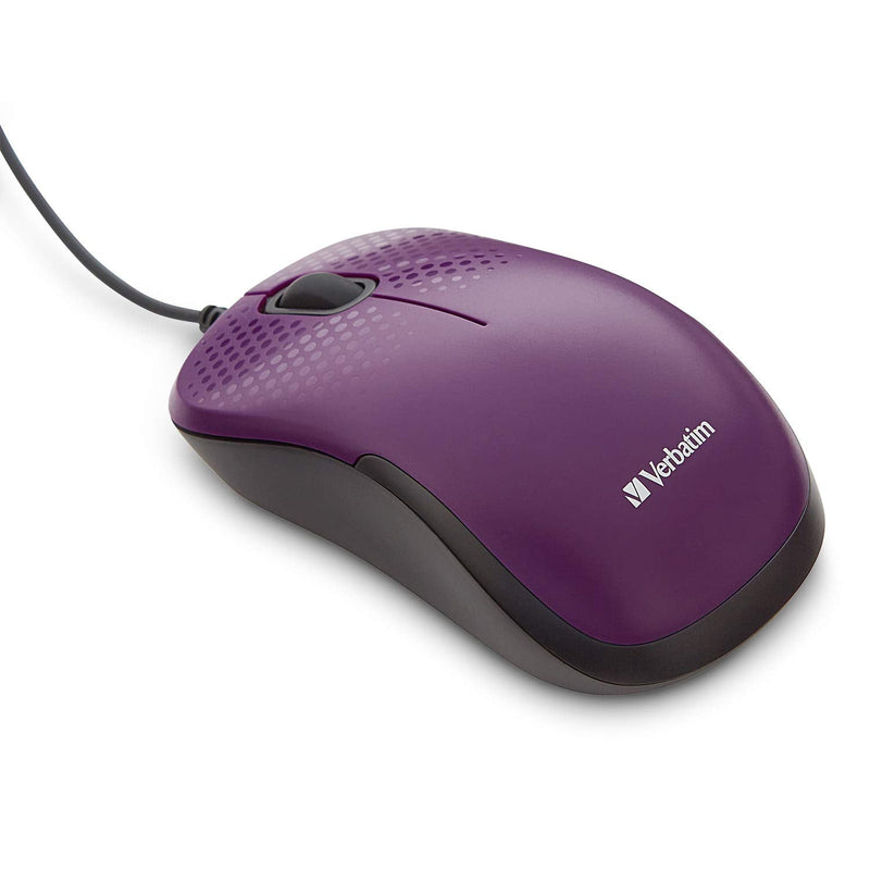 [Australia - AusPower] - Verbatim USB Silent Corded Optical Mouse - Computer Wired Noiseless and Silent Click Mouse for Mac and PC- Purple 