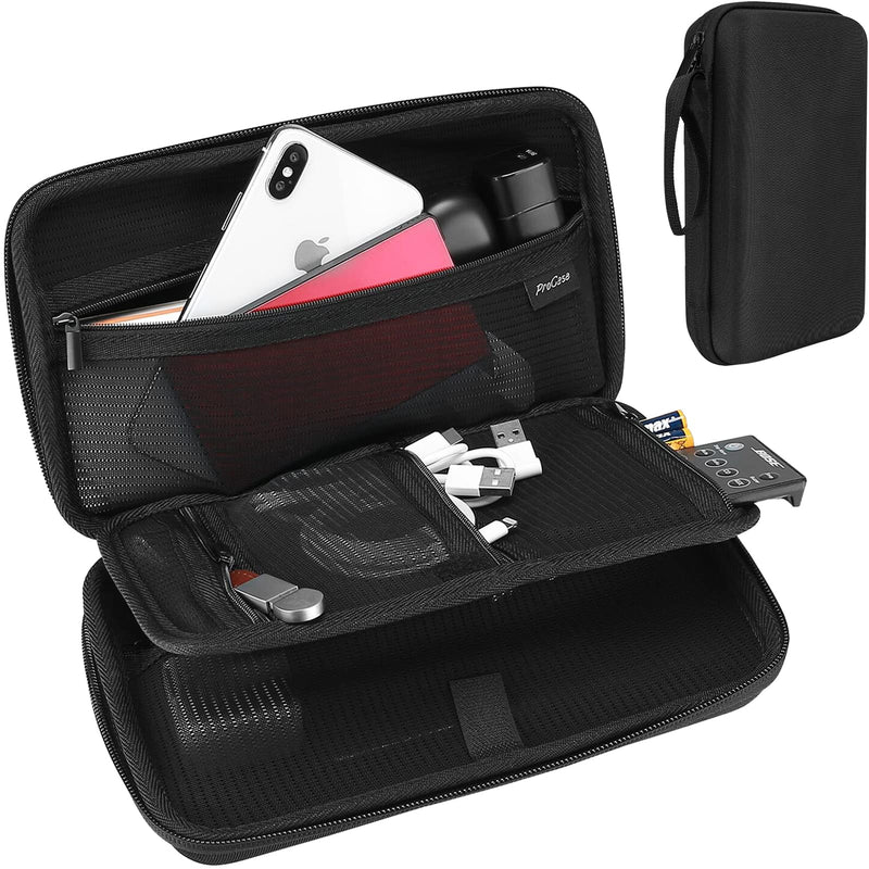 [Australia - AusPower] - ProCase Hard Travel Tech Organizer Case Bag for Electronics Accessories Charger Cord Portable External Hard Drive USB Cables Power Bank SD Memory Cards Earphone Flash Drive -Black Black 
