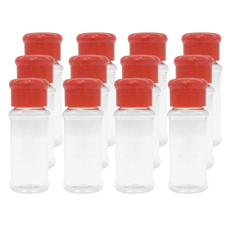[Australia - AusPower] - Set of12 Pcs Plastic Spice Bottles with Sifter Lid 2 Oz. Clear Reusable Containers Jars for Home Kitchen Herbs Seasonings Confectionary Toppings Red 