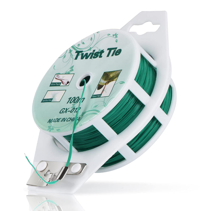 [Australia - AusPower] - YDSL 328ft (100m) Twist Ties, Green Garden Plant Ties with Cutter for Gardening and Office Organization, Home 