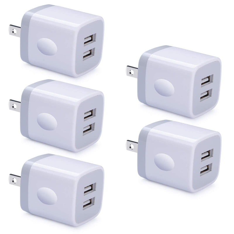 [Australia - AusPower] - USB Charging Plug, GiGreen 5-Pack 2.1A Dual Port Phone Power Block Travel Adapter Fast Wall Charger Box Compatible iPhone XS MAX/X/8/7/6S Plus, Samsung S10+/S9+/S8/S7/S6 Edge, LG G8/G7/G6/V30, Moto G6 