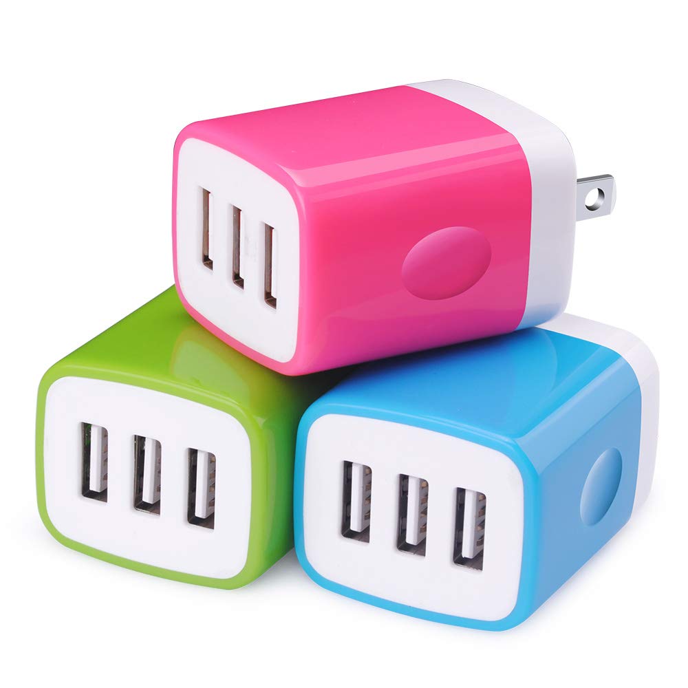 [Australia - AusPower] - Wall Charger Adapter,USB Cubes,Sicodo 3Pack Universal Travel 3.1A 3 Muti Port Plug Charging Block Compatible with iPhone X,8,7,Plus,Tablet,Samsung GalaxyS10,S9,S8 Plus,S7 S6 Edge,HTC,LG,Sony,Nokia 3Pack-Blue Green Rose red 