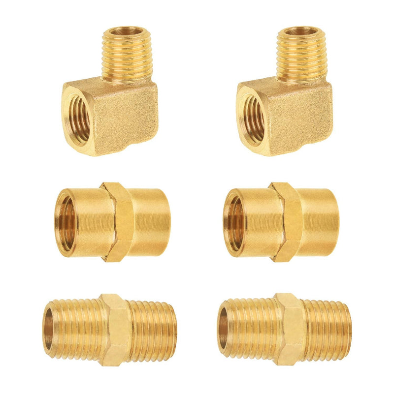 [Australia - AusPower] - SUNGATOR 1/4" Brass Fittings, Air Hose Fittings, 90 Degree Barstock Street Elbow, Hex Nipple Coupling Pipe Fitting Set, 1/4" x 1/4" Female Pipe,1/4" x 1/4" Male Pipe, 1/4" Male x 1/4" Female (6-Pack) 