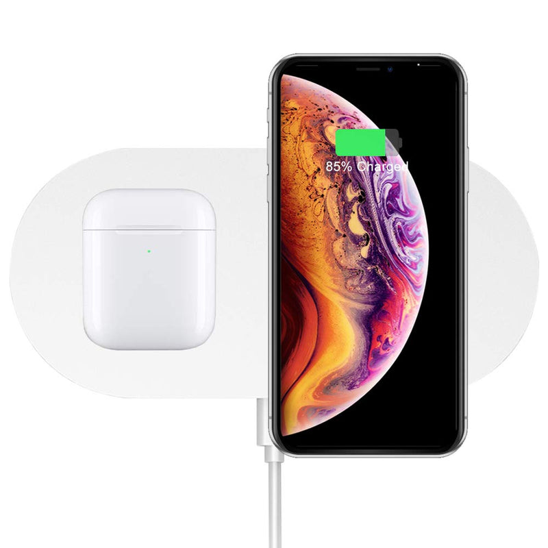 [Australia - AusPower] - Dual Wireless Charger, COSOOS Double Fast Charging Pad 15W Max Compatible with iPhone 13/13 Pro/13 Pro Max/13 Mini/12/11/XS, Galaxy S21/Note 10, AirPods Pro, Galaxy Buds+(No AC Adapter) White 