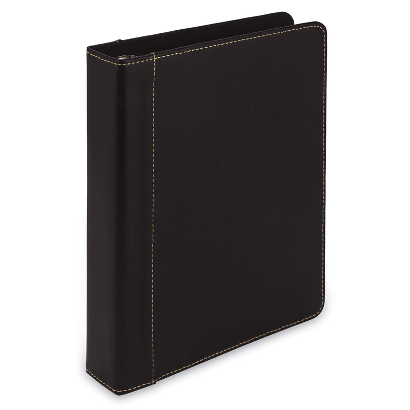 [Australia - AusPower] - Samsill 1" Junior Size Contrast Stitch Leather 3 Ring Binder, Holds 8.5 x 5.5" Paper Size, Portfolio Organizer, Black 8.5 x 5.5" Capacity 1" 