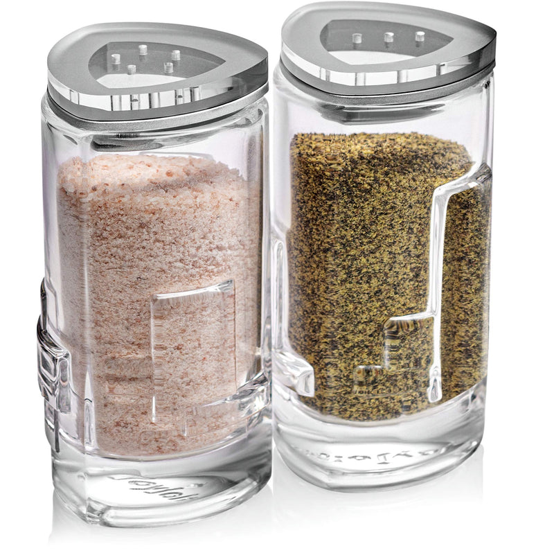 [Australia - AusPower] - Salt Pepper Shakers by JoyJolt - 2Oz Salt and Pepper Set of 2 - Premium Quality Durable Glass - Elegant Triangle Design - Non-BPA and Dishwasher Safe - Ideal for Home Use, Restaurant, Hotel 