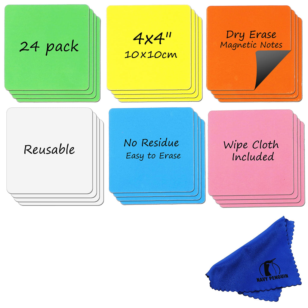 [Australia - AusPower] - Dry Erase Magnets Set - 24 Pack - 4x4" Whiteboard Magnetic Planning Pads Labels - Small White Board Magnet Strips Name Tags for Home, Office and Classroom 4x4 in Colorful 24 Pack 