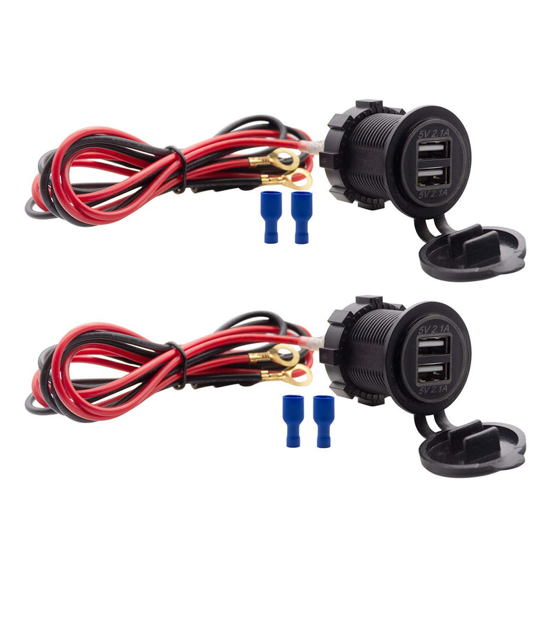 [Australia - AusPower] - Dual USB Charger Socket Waterproof Power Outlet 12V/24V 2.1A & 2.1A for Car Boat Marine RV Mobile Blue LED Black 