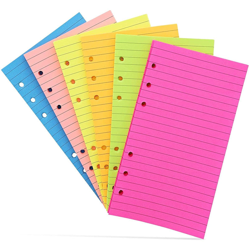 [Australia - AusPower] - 6 Hole Punch Lined Filler Paper for A6 Binders (Neon Colors, 3.57 x 6.8 In, 240 Sheets) 