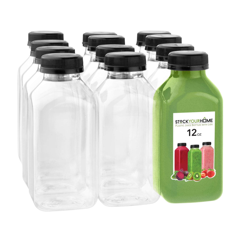 [Australia - AusPower] - Stock Your Home 12-Ounce Bottles with Black Caps (12 Pack) - BPA-Free Plastic Bottles with Tamper Proof Caps - Leak Resistant & Reusable - Bottles for Juice 12 Ounce (12 Pack) 