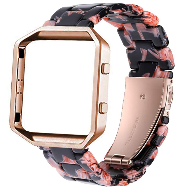 [Australia - AusPower] - Ayeger Resin Band Compatible with Fitbit Blaze,Women Men Metal Frame Housing+ Resin Accessory Band Wristband Strap Blacelet for Fitbit Blaze Smart Watch Fitness(Pink Floral) Pink Floral 