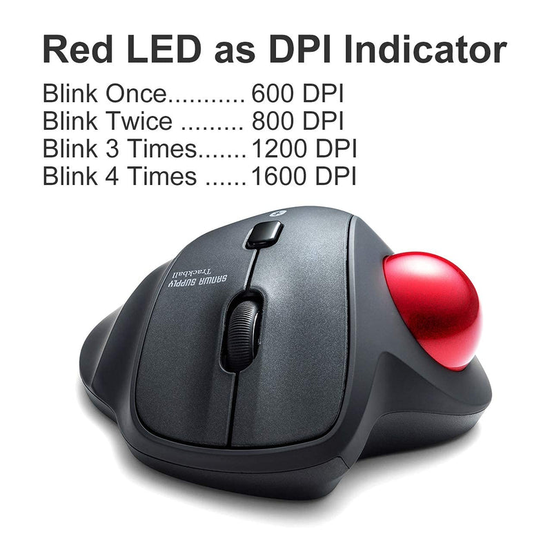 [Australia - AusPower] - SANWA Bluetooth Ergonomic Trackball Mouse, Optical Vertical Rollerball Mice, Silent Buttons, 600/800/1200/1600 Adjustable DPI, Compatible with MacBook, Windows, macOS, iPad, Android, iOS, Chrome OS 
