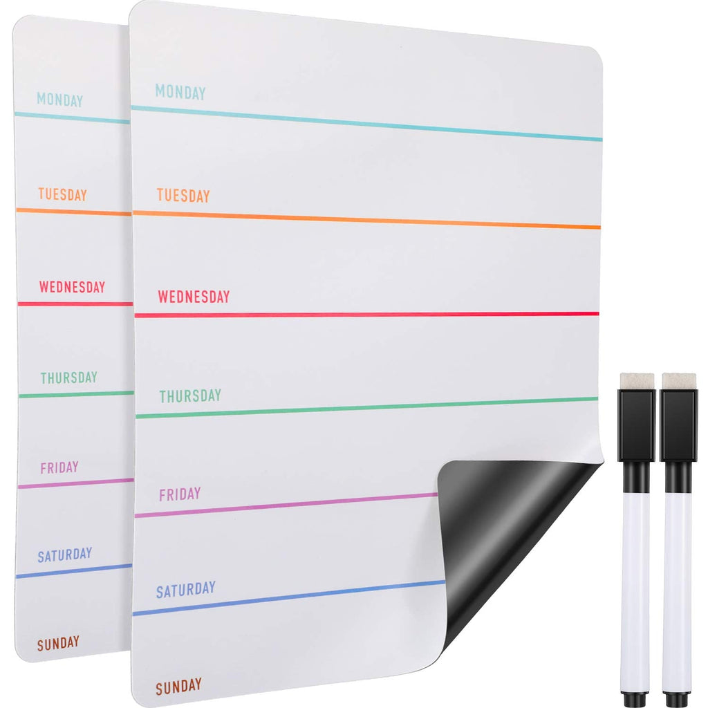 [Australia - AusPower] - 2 Pieces Magnetic Weekly Dry Erase Boards Erasable Weekly Calendars Whiteboard Planners with 2 Pieces Markers for Office, Home, School Supplies (Color 1, 9.4 x 7.5 Inch) Chic Style 