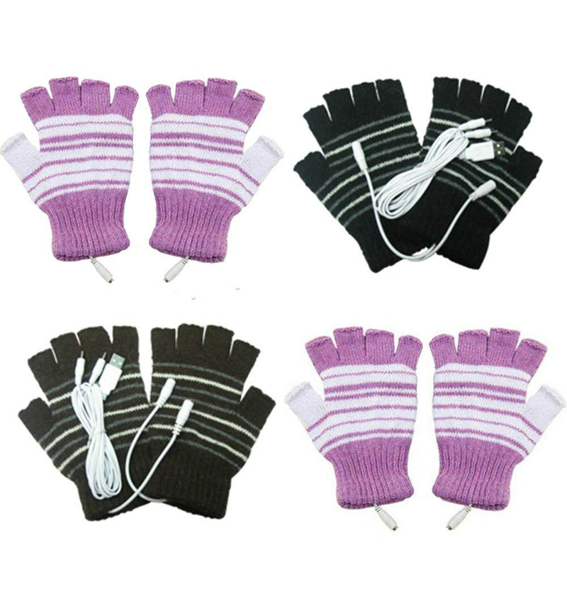 [Australia - AusPower] - Kbinter USB 2.0 Powered Stripes Heating Pattern Knitting Wool Cute Heated Gloves Fingerless Hands Warmer Mittens Laptop Computer Warm Gloves for Women Men Girls Boys (4 Pack) 4 Pack 
