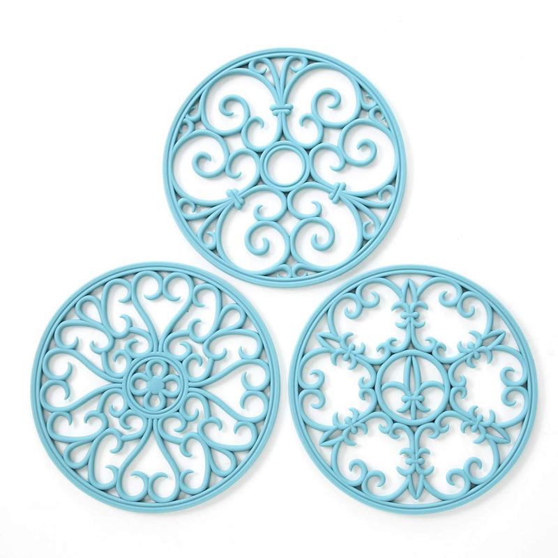 [Australia - AusPower] - Silicone Trivet Mat - Non-Slip & Heat Resistant Kitchen Hot Pads for Countertops & Table - Kitchen Trivets for Hot Dishes & Cookware - Hot Pot Holder for Pots & Pans - Turquoise,Set of 3 9-turquoise 