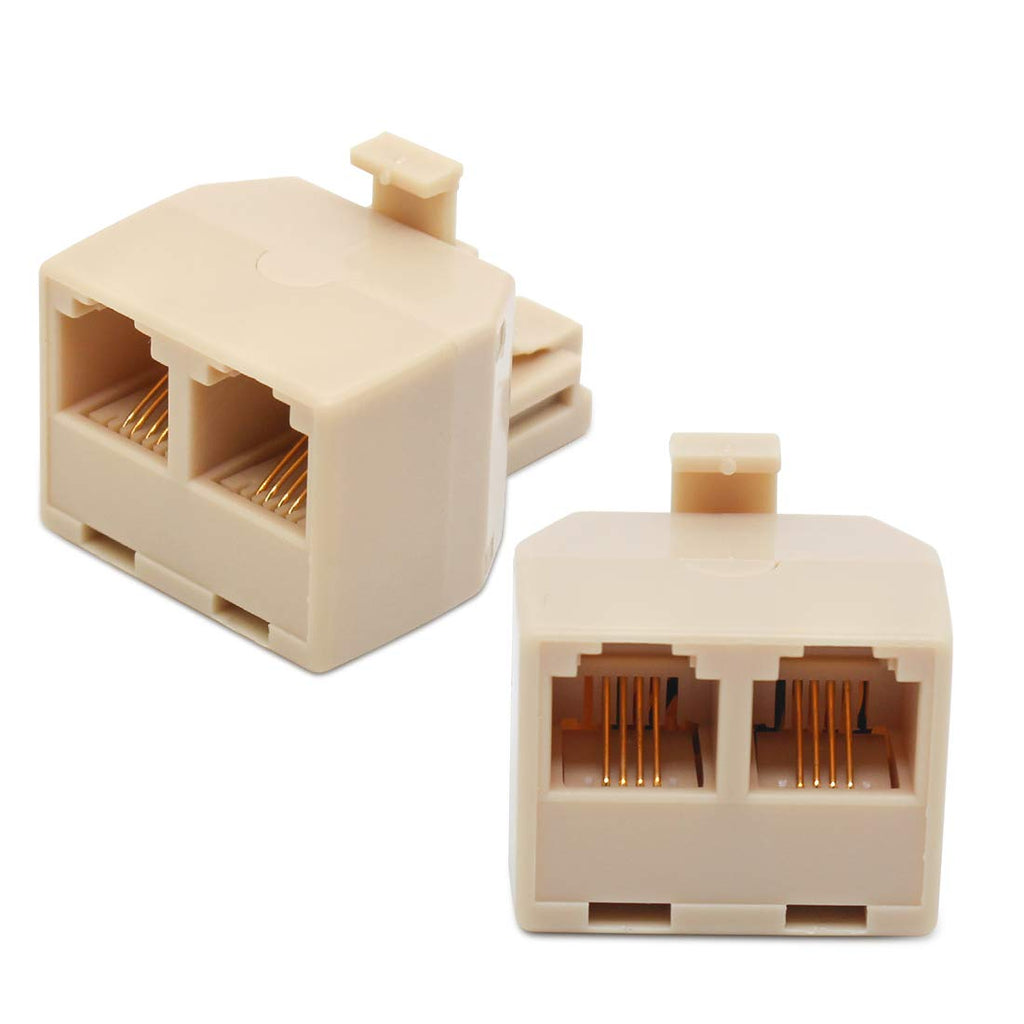 [Australia - AusPower] - Telephone Splitter Adapter RJ11 6P4C Duplex 2 Way Wall Jack Plug Phone Line Split Two Modular Converter Male to 2 Female Connector for Office Home ADSL DSL FAX Model(2 of Pack) 2-Pack,White 